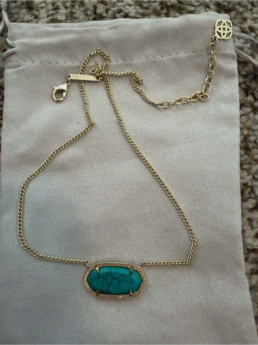 Kendra Scott Gold Necklace with Turquoise Oval Pendant